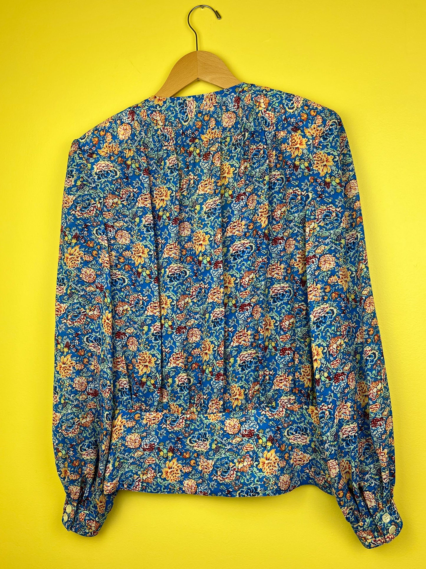 1990s Blue Floral and Lace Blouse & Skirt Set